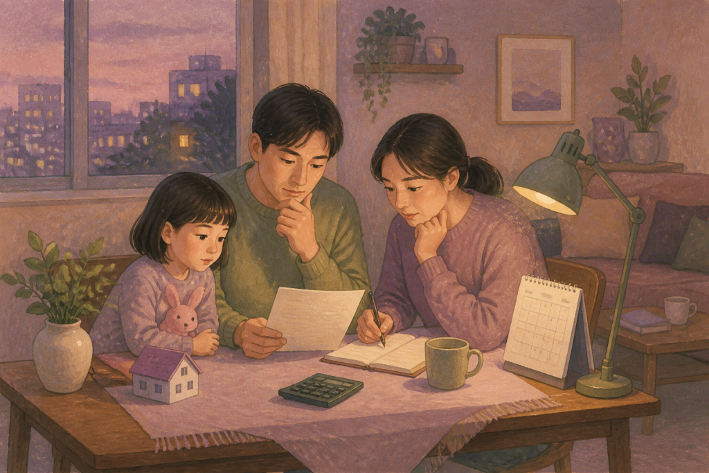 대출 조정일과 가계 상환 계획을 확인하는 설명용 일러스트 (AI 생성)